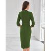 imageGRACE KARIN Womens Work Dresses V Neck 34 Sleeve Back Zipper Tie Waist Bodycon Dress Office Cocktail Dress with PocketsArmy Green