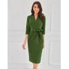 imageGRACE KARIN Womens Work Dresses V Neck 34 Sleeve Back Zipper Tie Waist Bodycon Dress Office Cocktail Dress with PocketsArmy Green