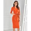 imageGRACE KARIN Womens Work Dresses V Neck 34 Sleeve Back Zipper Tie Waist Bodycon Dress Office Cocktail Dress with PocketsOrange