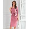 imageGRACE KARIN Womens Work Dresses V Neck 34 Sleeve Back Zipper Tie Waist Bodycon Dress Office Cocktail Dress with PocketsPink