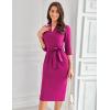 imageGRACE KARIN Womens Work Dresses V Neck 34 Sleeve Back Zipper Tie Waist Bodycon Dress Office Cocktail Dress with PocketsPurplish Red