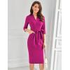 imageGRACE KARIN Womens Work Dresses V Neck 34 Sleeve Back Zipper Tie Waist Bodycon Dress Office Cocktail Dress with PocketsPurplish Red