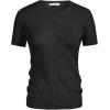 imageWomens Short Sleeve Cardigan Crew Neck Basic Casual Button Down Knit Soft SweaterBlack