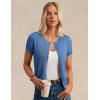 imageWomens Short Sleeve Cardigan Crew Neck Basic Casual Button Down Knit Soft SweaterBlue