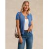 imageWomens Short Sleeve Cardigan Crew Neck Basic Casual Button Down Knit Soft SweaterBlue