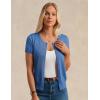 imageWomens Short Sleeve Cardigan Crew Neck Basic Casual Button Down Knit Soft SweaterBlue