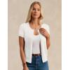 imageWomens Short Sleeve Cardigan Crew Neck Basic Casual Button Down Knit Soft SweaterIvory