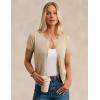 imageWomens Short Sleeve Cardigan Crew Neck Basic Casual Button Down Knit Soft SweaterLight Apricot