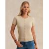 imageWomens Short Sleeve Cardigan Crew Neck Basic Casual Button Down Knit Soft SweaterLight Apricot