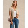 imageWomens Short Sleeve Cardigan Crew Neck Basic Casual Button Down Knit Soft SweaterLight Apricot