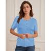 imageWomens Short Sleeve Cardigan Crew Neck Basic Casual Button Down Knit Soft SweaterLight Blue