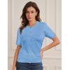 imageWomens Short Sleeve Cardigan Crew Neck Basic Casual Button Down Knit Soft SweaterLight Blue