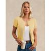 imageWomens Short Sleeve Cardigan Crew Neck Basic Casual Button Down Knit Soft SweaterLight Yellow