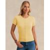 imageWomens Short Sleeve Cardigan Crew Neck Basic Casual Button Down Knit Soft SweaterLight Yellow