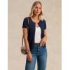 imageWomens Short Sleeve Cardigan Crew Neck Basic Casual Button Down Knit Soft SweaterNavy