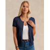 imageWomens Short Sleeve Cardigan Crew Neck Basic Casual Button Down Knit Soft SweaterNavy