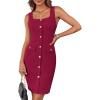 imageGRACE KARIN 2025 Womens Buttons Belted Square Neck Business Work Dress Sleeveless Bodycon Midi DressDark Red