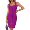 imageGRACE KARIN 2025 Womens Buttons Belted Square Neck Business Work Dress Sleeveless Bodycon Midi DressPink Purple