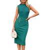imageGRACE KARIN 2025 Womens Lightweight Mock Neck Business Work Dress Sleeveless Double Breasted Bodycon Midi DressBlue Green