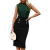 imageGRACE KARIN 2025 Womens Lightweight Mock Neck Business Work Dress Sleeveless Double Breasted Bodycon Midi DressDark Greenblack