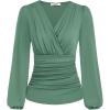 imageGRACE KARIN 2025 Womens Tops Fall Wrap Blouse V Neck Work Shirt Long Sleeve Dressy Casual Ruched Top Trendy Fashion OutfitsLight Green