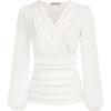 imageGRACE KARIN 2025 Womens Tops Fall Wrap Blouse V Neck Work Shirt Long Sleeve Dressy Casual Ruched Top Trendy Fashion OutfitsWhite