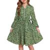 imageGRACE KARIN Girls Fall Long Sleeve Casual Holiday Party Dress for Teen Girl Floral Pleated Ruffle Dresses 614 YearsGreenyellow Floral