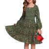 imageGRACE KARIN Girls Fall Long Sleeve Floral Square Neck Smock Tiered Casual Holiday Teen Dress Size 514Green Floral
