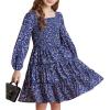imageGRACE KARIN Girls Fall Long Sleeve Floral Square Neck Smock Tiered Casual Holiday Teen Dress Size 514Navy Blue Floral