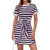 imageGRACE KARIN Striped Shirt Dresses for Women Front Tie Crewneck Wrap Dress Short Sleeve TShirt Casual Mini Bodycon DressPink Navy Blue