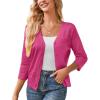 imageGRACE KARIN Womens 2025 Cropped Cardigan 34 Sleeve Lightweight Crochet Shrug HollowedOut Knit Sweater TopsRose Red