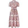 imageGRACE KARIN Womens 2025 Summer Floral Flowy Dresses Boho Tie Belt Short Puff Sleeve A Line Maxi Shirt Dress with PocketBlack Yellow