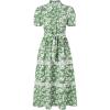 imageGRACE KARIN Womens 2025 Summer Floral Flowy Dresses Boho Tie Belt Short Puff Sleeve A Line Maxi Shirt Dress with PocketGreen White Leaf