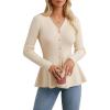imageGRACE KARIN Womens Peplum Cardigan Wool Blend Button Up Sweaters Long Sleeve Business Casual Ribbed Knit BlazersBeige
