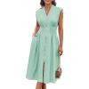 imageGRACE KARIN Womens Summer Casual Dress V Neck Cap Sleeve Zipper Front Flowy Midi Dress with PocketsSage Green