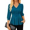 imageGRACE KARIN Womens Tops Fall Dressy Casual Blouse V Neck 34 Sleeve Peplum Business Shirts 2025 Fashion ClothingBlue