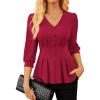 imageGRACE KARIN Womens Tops Fall Dressy Casual Blouse V Neck 34 Sleeve Peplum Business Shirts 2025 Fashion ClothingBurgundy