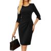 imageGRACE KARIN Womens Work Dresses 34 Sleeve Crew Neck Ruched Bodycon Business Office Cocktail DressBlack