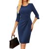 imageGRACE KARIN Womens Work Dresses 34 Sleeve Crew Neck Ruched Bodycon Business Office Cocktail DressNavy Blue