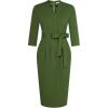 imageGRACE KARIN Womens Work Dresses V Neck 34 Sleeve Back Zipper Tie Waist Bodycon Dress Office Cocktail Dress with PocketsArmy Green