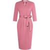imageGRACE KARIN Womens Work Dresses V Neck 34 Sleeve Back Zipper Tie Waist Bodycon Dress Office Cocktail Dress with PocketsPink