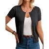 imageWomens Short Sleeve Cardigan Crew Neck Basic Casual Button Down Knit Soft SweaterBlack