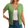 imageWomens Short Sleeve Cardigan Crew Neck Basic Casual Button Down Knit Soft SweaterForest Green