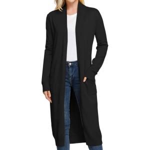 imageGRACE KARIN Essential Solid Open Front Maxi Long Knitted Cardigan Sweater for Women1black