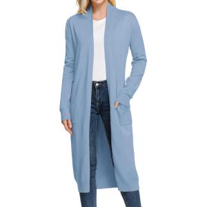 imageGRACE KARIN Essential Solid Open Front Maxi Long Knitted Cardigan Sweater for WomenLight Blue
