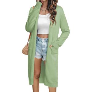 imageGRACE KARIN Essential Solid Open Front Maxi Long Knitted Cardigan Sweater for WomenLight Green