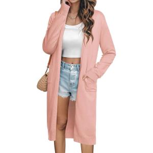imageGRACE KARIN Essential Solid Open Front Maxi Long Knitted Cardigan Sweater for WomenLight Pink
