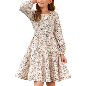 imageGRACE KARIN Girls Fall Long Sleeve Floral Square Neck Smock Tiered Casual Holiday Teen Dress Size 514White Floral