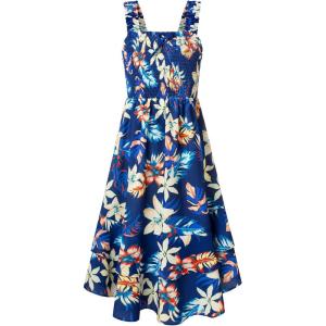 imageGRACE KARIN Girls Floral Maxi Dress Square Neck Wide Straps Smocked Summer Spring Flowy Dress 514YNavy Blue Tropical