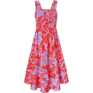 imageGRACE KARIN Girls Floral Maxi Dress Square Neck Wide Straps Smocked Summer Spring Flowy Dress 514YRed Tropical